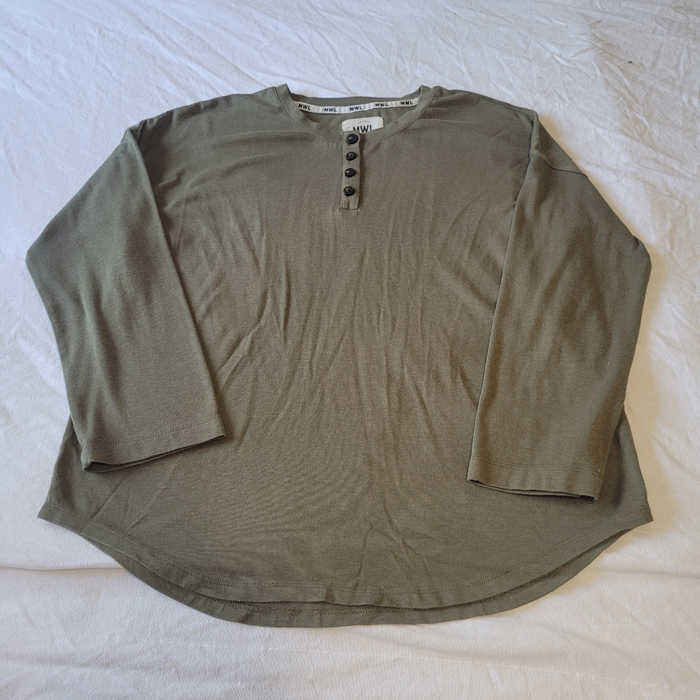 Madewell MWL Henley Shirt Olive Green Long Sleeve Casual Top Comfy Size Small
